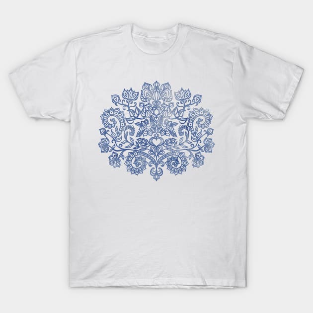 Indigo Blue Denim Ink Doodle T-Shirt by micklyn